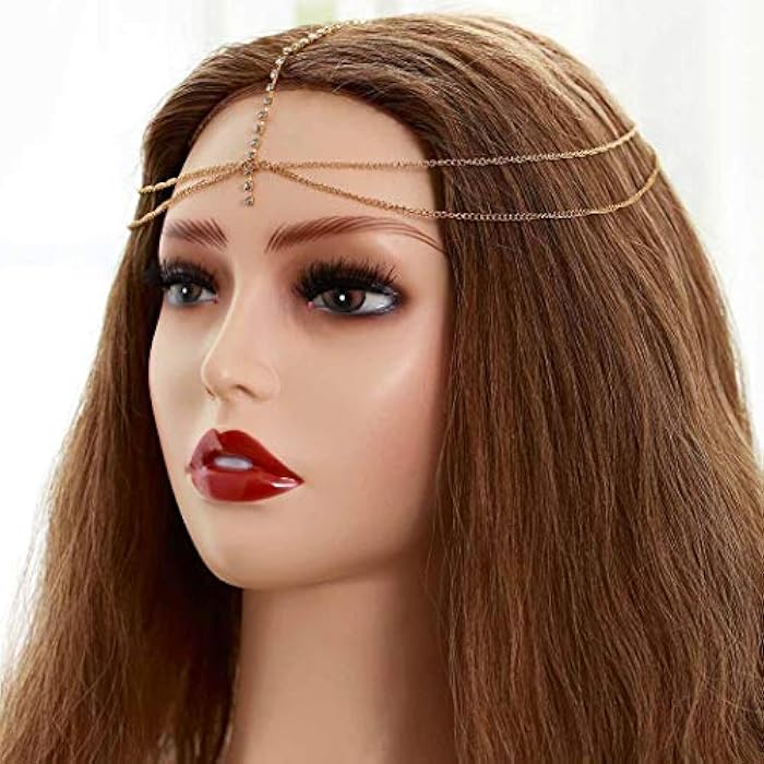 Fstrend Boho Head Chains Gold Sparkly Crystal Tassel Headpiece Chain Bridal Festival Weeding Prom Hair Chains Jewelry for Women and Girls - Image 4